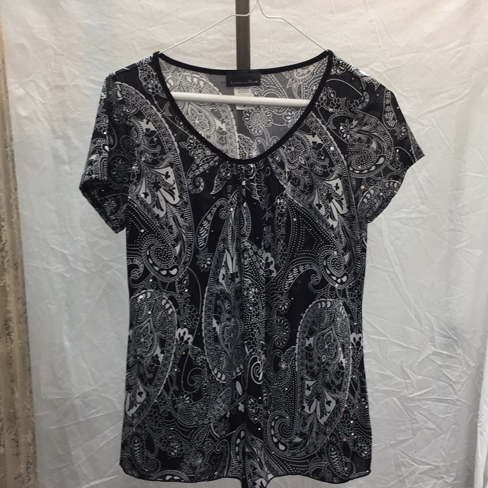Brittany Black Black And White Paisley Top